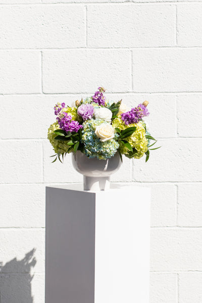 Beautiful Arrangement of Light Blues Purples and Whites Flowers - Kissed By Tulips
